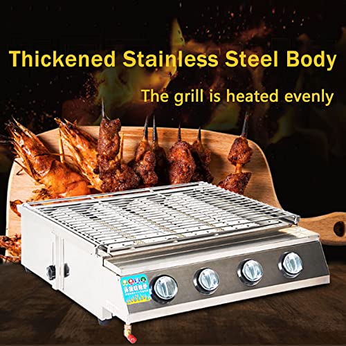 Super Grills 4 Burner Stainless Steel Table Top Gas Barbecue BBQ Grill with Grease Tray Portable and Cast Iron Grill, Uniform Heat Distribution, for Outdoor, Tabletop, Kitchen,Silver,58x55x20cm