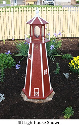 Backyard Crafts Amish-Made Lighthouse in Red with White Trim, 60" Tall