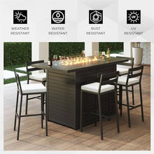 LeisureMod 68" Wide Rectangular Outdoor Fire Pit Bar Table in Powder-Coated Aluminum with Lid Glass Guard and Tank Holder Slats Design for Patio, Garden, Deck, and Backyard Use Chelsea Collection