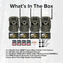 Stealth Cam 36MP Fusion Max Cellular Trail Camera Bundle with Accessories (4-Pack)