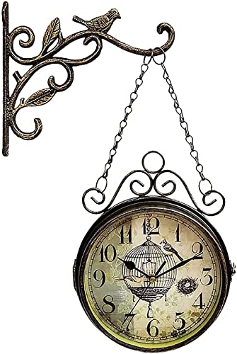 Outdoor Wall Clock 12 Inch Retro Double-Sided Station Clock,for Indoor Outdoor Garden Hanging and Antique Decoration