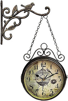 Outdoor Wall Clock 12 Inch Retro Double-Sided Station Clock,for Indoor Outdoor Garden Hanging and Antique Decoration