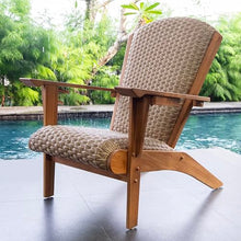 Cambridge Casual Teak Camden Outdoor Adirondack Chair with Padded Woven Seat, Free Patio Cover, Beige All-Weather Wicker & Solid Teak Wood Frame, Quick-Dry Foam Adirondack Chair for Patio