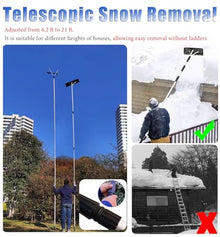 6.2-21 ft Adjustable Roof Snow Rakes Poles, Aluminum Rooftop Powder Snow Shovels for Seniors, Portable Snows Removal Tool for Solar Panels Porch(With Oxford cloth)