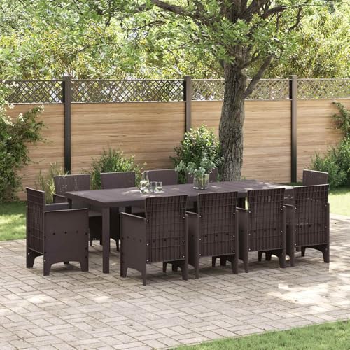 LKJVFCPW 11 Piece Outdoor Dining Set for 10, Brown Polypropylene Patio Table and Chairs, Garden Furniture for Backyard Deck Poolside