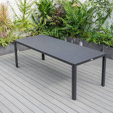 LeisureMod Chelsea Mid-Century Modern 63" and 87" Rectangular Outdoor Dining Table in Black Aluminum for Patio and Backyard Garden (87 Inch)