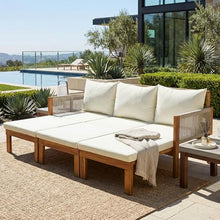 Merax Outdoor Daybed, 3 Seat Patio Sofa Bed with Waterproof Cushions, Pull-Out Mechanism & Rope-Woven Armrests, for Garden, Balcony, Poolside, Beige