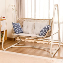 Indoor Outdoor Cloud Swing Chair with Stand, Patio Wicker Glider Loveseat Hanging Swinging with Cushion and Pillows Included, for Patio Balcony Backyard(2-Seater)