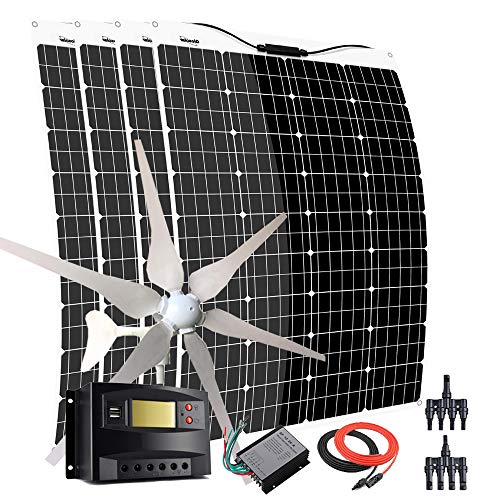 880W Wind Solar Backup Power Supply Charging Kit Home Off Grid Sytem :400W Wind Turbine Generator/480W Flexible Mono Solar Panels/Charge Controller/Accessory 12V 24V Battery Charger