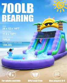 26FT(L) Commercial Water Slide for Adults【Double Water Slides&Giant Splash Pool】, 100% PVC Inflatable Adult Water Slide with 1100W Blower, 0.45mm Heavy Duty Vinyl Backyard Outdoor, 26x12x14ft