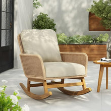 Spollowe Wicker Rocking Chair with Cushion, Beige Indoor Outdoor Patio