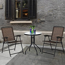 DUYHBAWRS 3PC Bistro Patio Garden Furniture Set 2 Folding Chairs Glass Table Top Steel Round Table