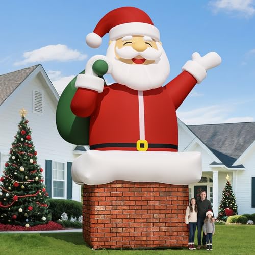Wellcomer 26Ft Giant Inflatable Chimney Santa Claus with Powerful Blower, Blow Up Holiday Decoration for Outdoor Yard Lawn Christmas Party (Without LED Lights)