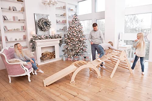 Wood And Hearts Kids Gym Set 4-Piece Climbing Triangle & Arch Natural Wood
