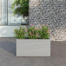 LeisureMod Flora Fiberstone and MGO Clay Planter, Mid-Century Modern Rectangular Planter Pot for Indoor and Outdoor in Grey (24" Height)