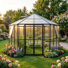 Takywep 12x10x8 FT Hexagonal Greenhouse for Outdoors, Heavy Duty Polycarbonate Walk-in Greenhouse with Aluminum Frame, Large Winter Greenhouse Black for Backyard Garden Patio