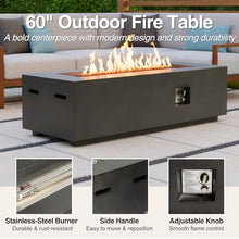 HillAethel 60-Inch Rectangular Propane Fire Pit Table, 60,000 BTU Concrete Outdoor Gas Fire Pit Table with Waterproof Cover, Tank Seat, Free Lava Rocks, for Outside Patio Backyard, Dark Grey