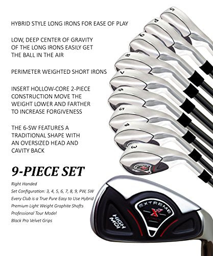 Extreme X7 High MOI Short Senior Men's Complete 9-Piece Iron Set (3-SW) Right Handed Senior Flex A Flex Club with Arthritic Grip