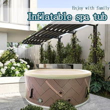 Inflatable Hot Tub Portable PVC Outdoor Spa with Heater Pump and Insulated Cover, Available in 59”, 71”, and 82” Sizes Ideal for Home Backyard Relaxation (Stripe, 82”x82”x26”)