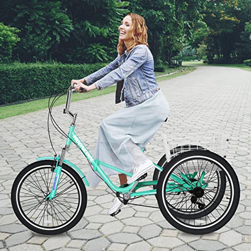 LILYPELLE Adult Folding Tricycle 7 Speed 26 inch Light Green