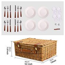 YEDECOR Handmade Wicker Picnic Basket for 4 with Insulated Cooler, Willow Hamper Basket Sets with Utensils Cutlery Perfect for Picnic, Camping, Outdoors, Photoshoot, Birthday Gift,Blue