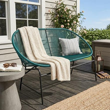 Seeheool CONDESSA Outdoor Patio Wicker Love SEAT, Green PE Rattan & Iron Frame, Set of 1