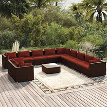 KPOUTRFG 12 Piece Modern Rectangular Rattan Seating Set with Weather Resistant Cushions, Brown Garden Lounge Patio Set