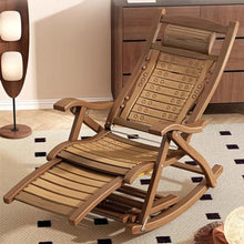 MHJKHG Folding Rocking Chair, Bamboo Rocker Chair with Massage Footrest, Garden Recliner with High Backrest, 5 Reclining Positions, Leisure Armchair, Lounge Chair, Load-Bearing