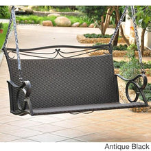 Pemberly Row Patio Loveseat Swing, Antique Brown Finish, Matte Wrought Iron Frame, Premium Wicker Resin Design, Weatherproof UV Protection, 43" W x 25.5" H Outdoor Seating with Chain Included