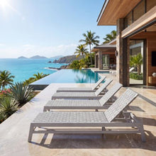 Homyee Acacia Wood Chaise Lounge with Stylish Rope Design and Adjustable Seating for Backyard, Poolside, Outdoor Loungers with Four Different Positions for Lawn, Yard (4 PCS)