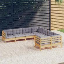 Heofavd 8-Piece Modular Patio Furniture Set Grey Solid Pine Wood Outdoor Conversation Sectional Sofa Seats 8 Garden Lounge with Cushions for Deck Backyard Balcony