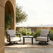 Nevoc Outdoor Bistro Set, 3 Piece Conversation Set, 2 Swivel Chairs and Patio Side Table, 1 Marble White Table and 8.6" Thick Cushions Chairs for Backyard, Porch, Balcony