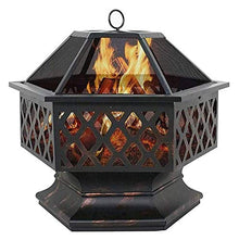 SLGGPJBU Outdoor Fire Pit Outdoor Fire Pits Portable Metal Fire Pit Hexagon Design Fireplace Stove, with Mesh Screen Cover Fireplace Stove Wood Burning