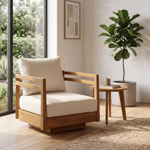 Christopher Knight Home Tess Outdoor Acacia Wood Swivel Accent Chair with Cushions, 360° Rotating Lounge Chair Outdoor with Open-Frame Armrests, Outdoor Swivel Chair for Garden, Teak + Beige