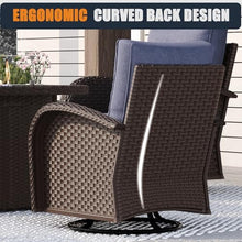 KHOLH 10-Piece Outdoor Patio Furniture Set with Fire Pit Table, Brown/Navy Blue