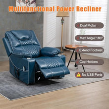 UOPYNE Large Power Lift Recliner Chair for Elderly with Heat and Massage, Electric Lay Flat Reclining Sofa, Blue Leather Home Theater Seat with Remote, Cup Holder and Side Pocket
