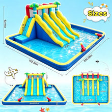ELEMARA Inflatable Water Slide for Big Kids, 20.66x16.4FT w/Large Double-Layer Pool, Bounce House for Kids Backyard w/3 Extra-Long Slides, Climbing Wall, 2 Water Cannons,Water Spraying,750W Air Blower