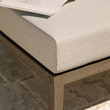 Modway Northlake Teak Outdoor Ottoman in Weathered Gray Pebble – Large Square Patio Footrest with Cushion