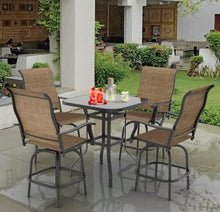 Generic 5 Piece Outdoor Bar Stools Set - 4 Swivel Patio Chairs & 1 Bistro Table with Umbrella Hole Upgraded Brown