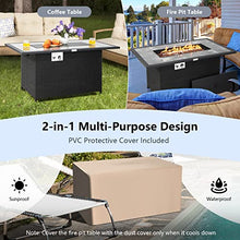Tangkula 52 Inches Wicker Patio Propane Fire Pit Table, Patiojoy 50,000 BTU Outdoor Gas Fire Table with Auto-Ignition, Hideaway Tank Holder, Marble Tabletop, Lava Rocks, Protective Cover and Lid