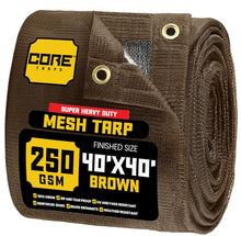 Core Tarps 60% Brown Shade Cloth with Grommets - 40 X 40 FT Heavy Duty Mesh Tarp - Sun Shade Cloth for Garden Vegetables Plants Greenhouse Outdoors Backyard Fences Dump Trucks Patio Mesh Shade Tarp