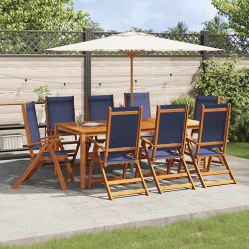 FMPGJLYH 8-Piece Folding Garden Chair Set, Outdoor Acacia Wood Patio Seating, Adjustable Backrest Dining Chairs, Foldable Terrace Furniture for Balcony, Garden, Backyard