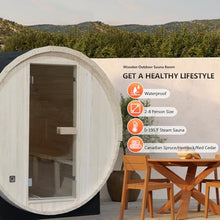 Amocane Customize Outdoor Barrel Steam Sauna Rooms, 2-10 Person Canadian Traditional Wood Steam Saunas with 220V Electric Stove, Wood Burning Stove Tempered Glass Sauna Kits, Backrest Headrest(0-195℉)