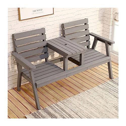 Park Patio Seat Outdoor Garden Bench with Backrest and Middle Table, Wooden Bench with Double Seat for Terrace, Porch, Yard Terrace, Easy to Assemble, 4 Colors Garden Furniture d