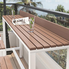 Yclty Outdoor Bar Table, Patio Pub Height Table with Anti-Fall Baffle, All-Weather Bar Height Counter Table, Narrow Dining Table for Hot Tub, Garden & Backyard(Color:White+Wood,Size:L-47.2in)