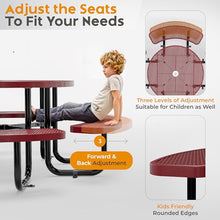 OUTTANS Commercial Metal Picnic Table (Red, 46in, Round, Expanded Steel)