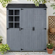 Roomfitters 71.6" Garden Potting Bench with Storage Cabinet, Waterproof Roof Outdoor Potting Table, Shelves, Drawers, Gray