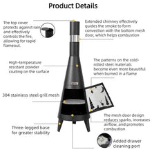 SJWTYK Modern Chiminea Outdoor Fireplace with Chimney, Cold-Rolled Steel Patio Fire Pit with Mesh Door, Burning Fireplace for Heating and Cooking for Backyard, Patio