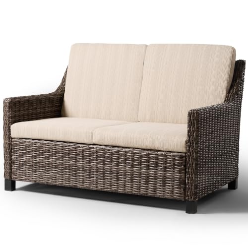 Varmoza Outdoor Wicker Patio Loveseat, 2-Seat Sofa with Deep Seating