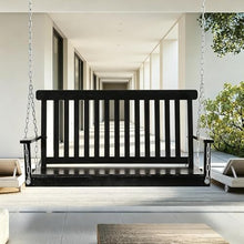 Seeheool Black 2-Seater Hanging Porch Swing Outdoor Patio Swing Chair Seat with Slatted Build and Chains, 440lbs Weight Capacity